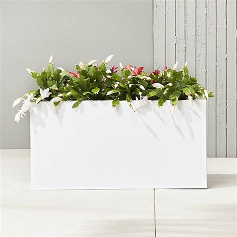 white metal rectangle box|white rectangular outdoor planter.